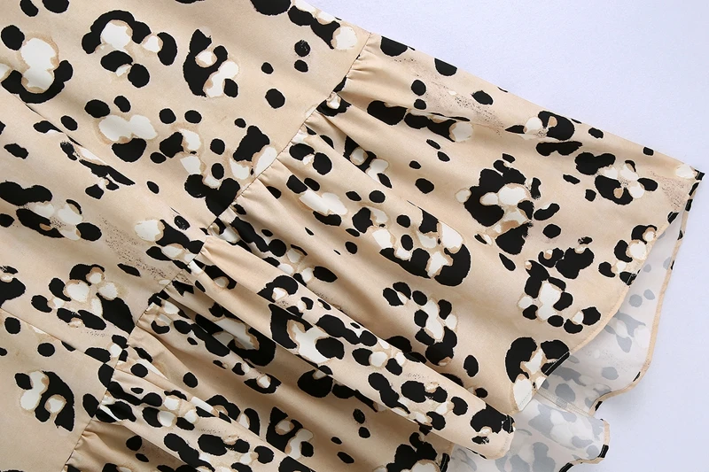 

2021 Free Inspirit New Arrival Office Lady Style Mandarin Collar Draped Hem Mid-calf Leopard Loose Spring/autumn Chiffon Dress