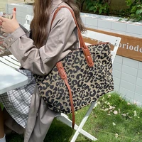 leopard pattern canvas shoulder bag for women large capacity ladies casual tote bags vintage design female daily handbags bolso
