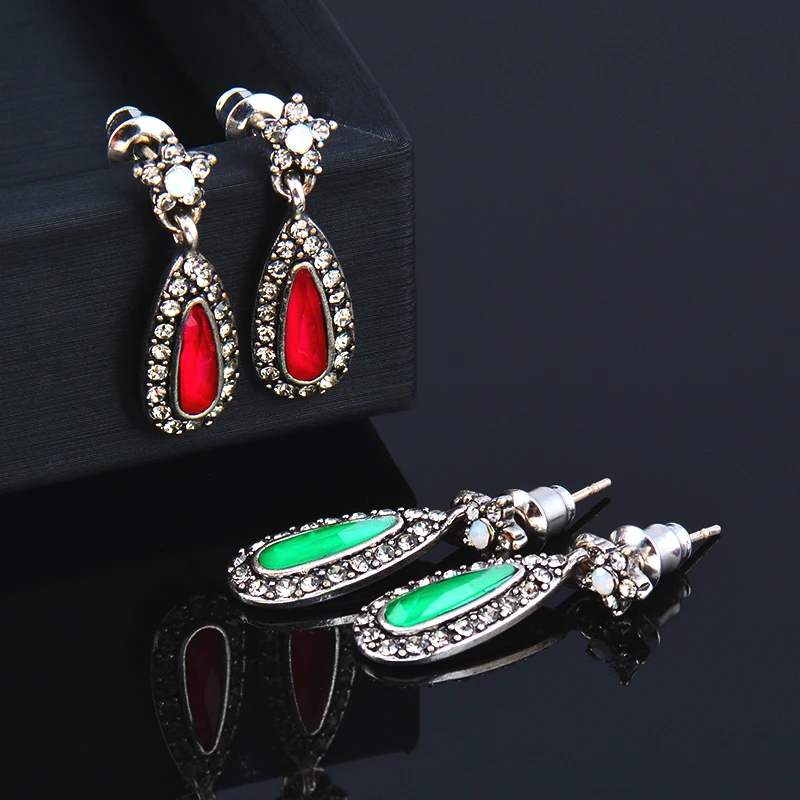 Женские маленькие серьги капельки SINLEERY в богемном стиле с зеленым фиолетовым