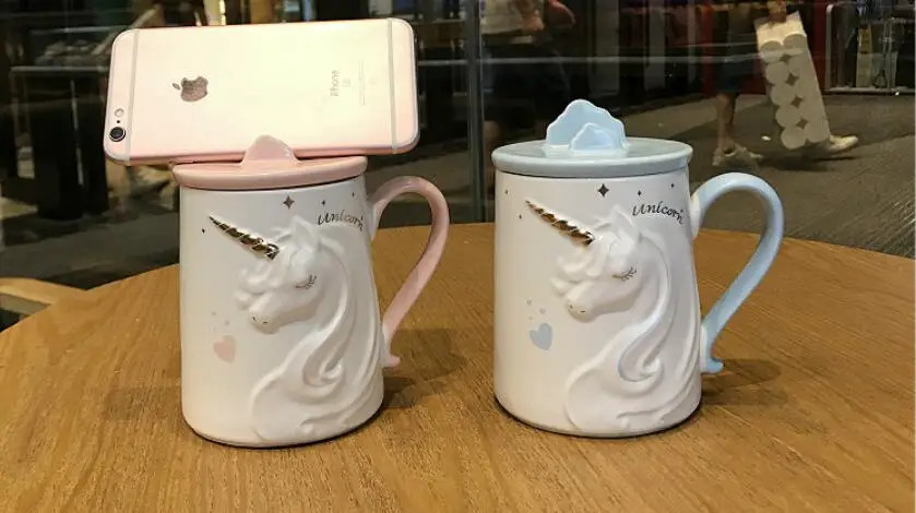 Керамическая кружка для кофе с единорогом, креативная кружка для молока, чайная чашка с ложкой, уникальный домашний офис