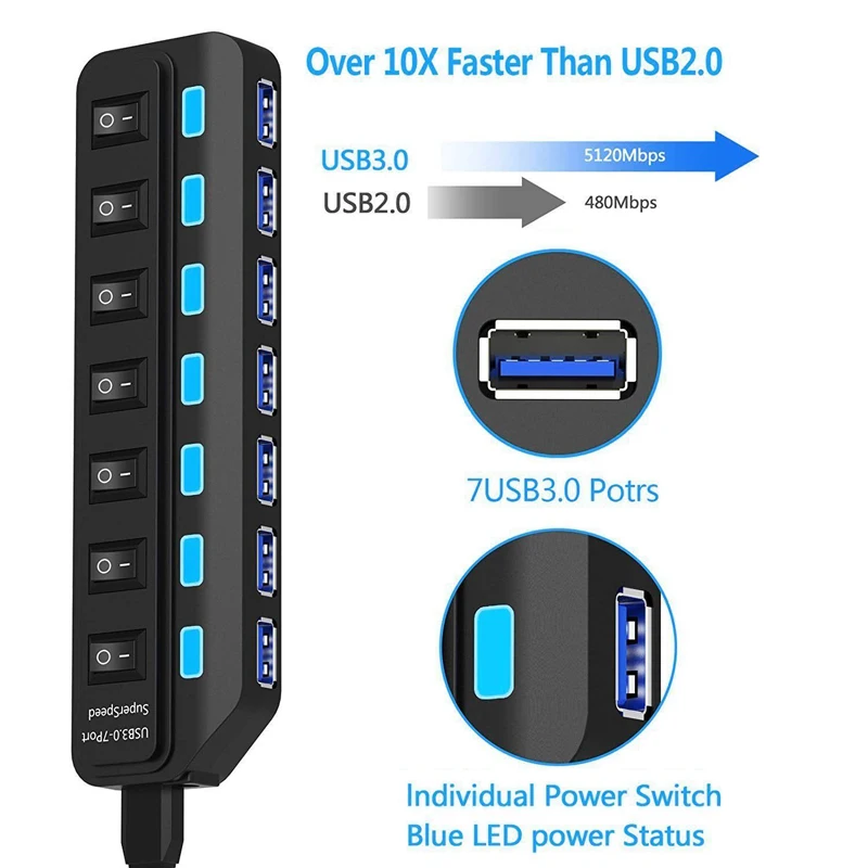 USB-концентратор с 4/7 портами Usb 3 0 и адаптером питания для Macbook Air Pro Xiaomi аксессуары