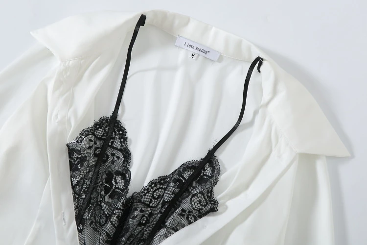 DEAT 2020 new spring fashion women clothing round neck full sleeves lace straps V-neck sexy stain shirt female blouse WE05100L | Женская