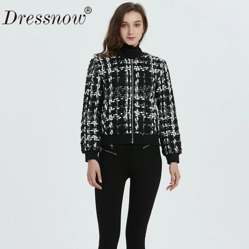 Женская шерстяная твидовая куртка-бомбер приталенная короткая куртка на осень и