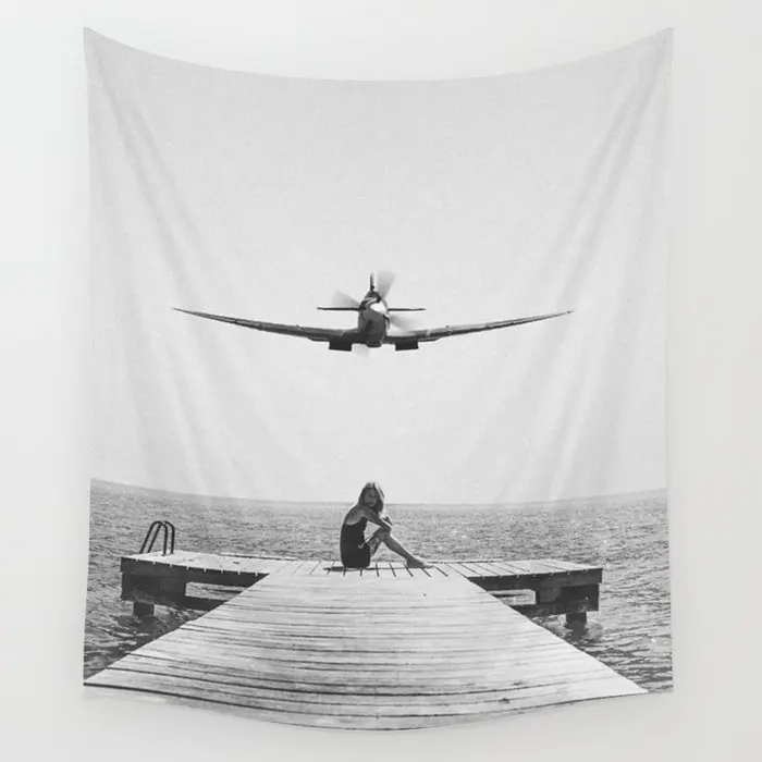 

Airplane Landing on The Island Tapestry Background Wall Covering Home Decoration Blanket Bedroom Wall Hanging Tapestries