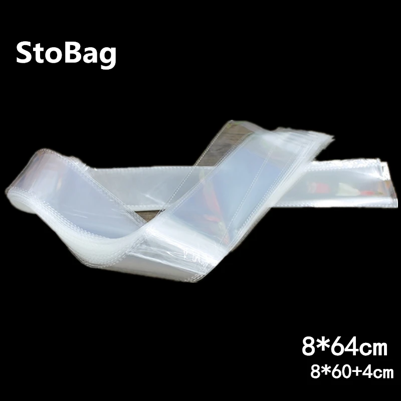 

StoBag 200pcs 8*64cm Transparent Self Adhesive Seal OPP Plastic Bag for Candy Cookie Gift Packaging Slender Bag Thick Clear Long