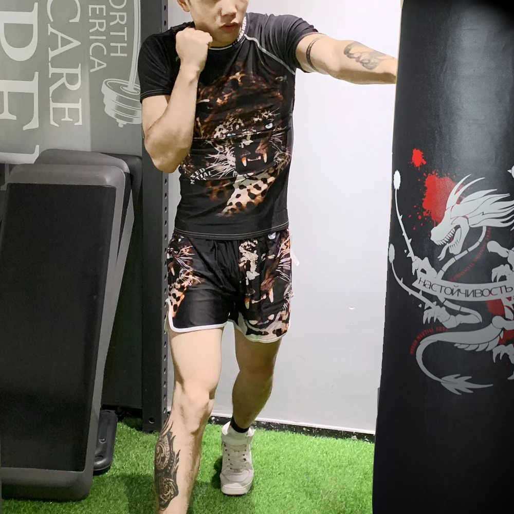 Мужская футболка набор футболки с боксом принтом тигра одежда для ММА бега