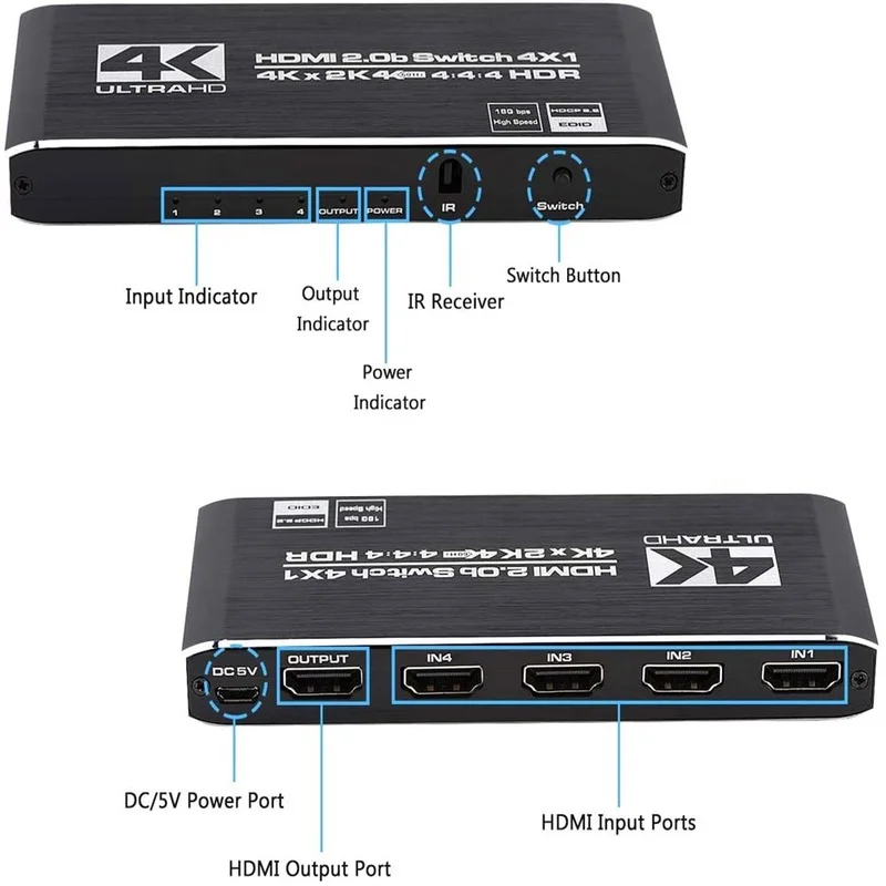 Switch 5 Port HDMI-compati IR Remote Control Switcherble 4 In 1 Out Switcher 4x1 Selector Support 4K@30Hz Ultra HD 3D | Безопасность и