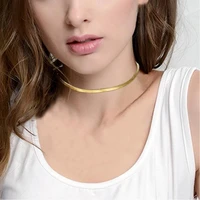 4mm wide stainless steel silver plated women flat blade chain clavicle choker metal snake bone necklace wholesale freeshipping