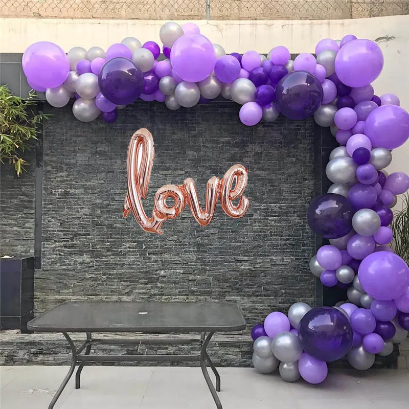 

174pcs Dark Purple Silver Pastel Balloon Adult 30TH Rose Gold Foil Love Birthday Decoration Globos Backdrop Baby Shower Supplies