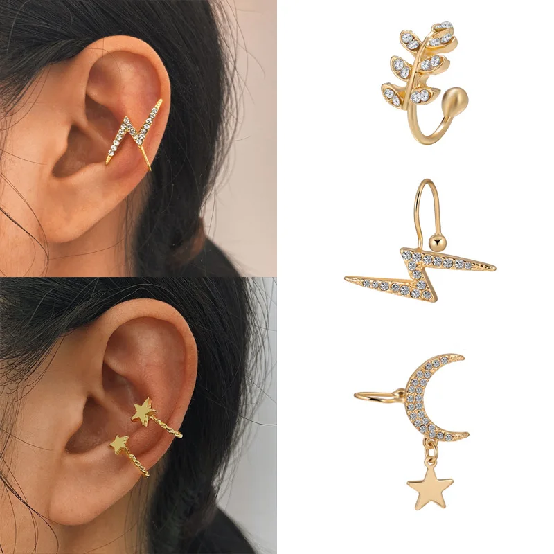 

Vintage Gold Ear Bone Earrings For Women Fashion Personalized Lightning Pearl Without Pierced Ear Clip Studs Daily Girls Jewelry
