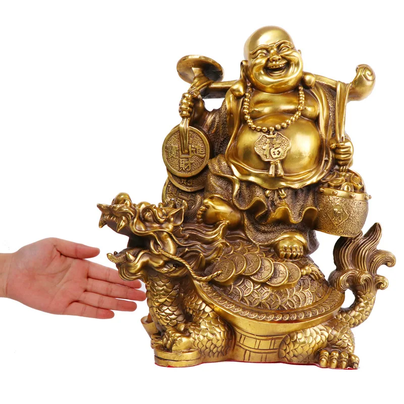 

LAOJUNLU Copper Riding Turtle Laughing Buddha Ornaments Riding Dragon Turtle Laughing Buddha Home Buddhist Temple Decoration