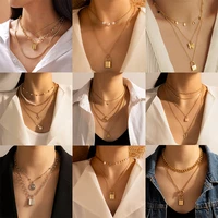docona boho pearl butterfly clavicle chains for women vintage multilayer lock letter m pendants necklace girls jewelry collar