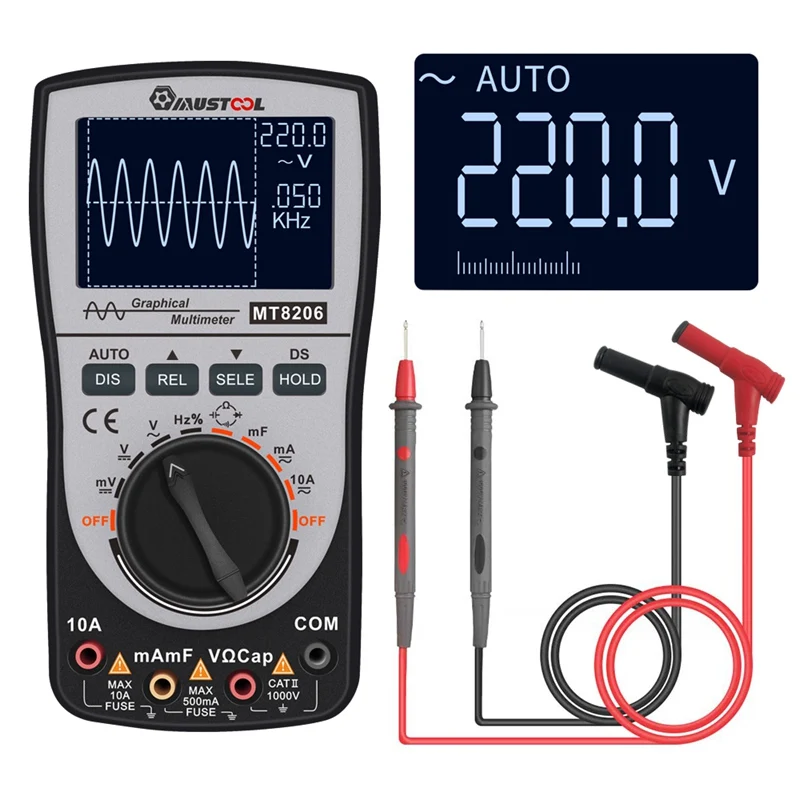 

Upgraded MUSTOOL MT8206 2 in 1 Intelligent Digital Oscilloscope Multimeter with Analog Bar Graph