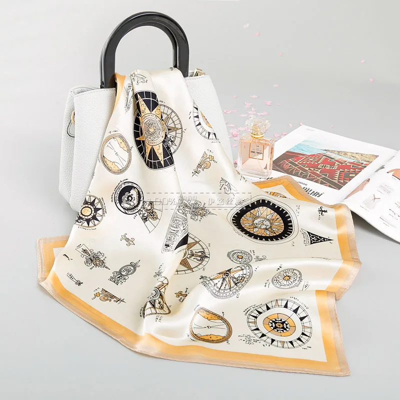 100% натуральный шелк шарфы для женщин маленький квадратный шейный шарф с компасом