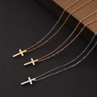 rinho fashion stainless steel cross pendant necklace women men minimalist vintage long chain necklaces chokers jewelry gift
