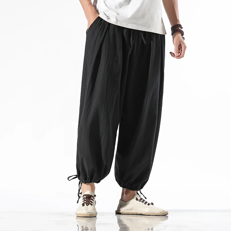 

Streetwear Harem Pants Men Summer Casual Wide-leg Mens Joggers Cotton Breathable Sweatpants Ankle-length Men Trousers