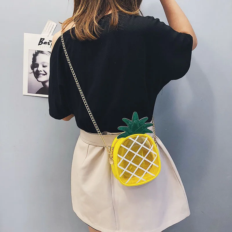 

Small Transparent Jelly Bags for Women 2021 Package Crossbody Bag Fresh Pineapple Shape Chain Messenger Shoulder Bag Female