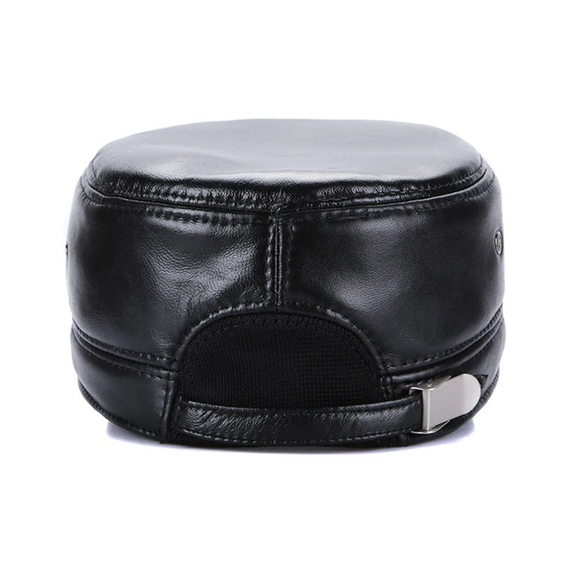 Мужская Роскошная военная шапка из овчины кожаная плоская зимние мужские зимне