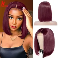 HairUGo 99J Colored Lace Closure Bob Wig Human Hair Wigs Pre Plucked Remy Brazilian Burgundy 4x4 Lace BOB  Wigs For Black Women