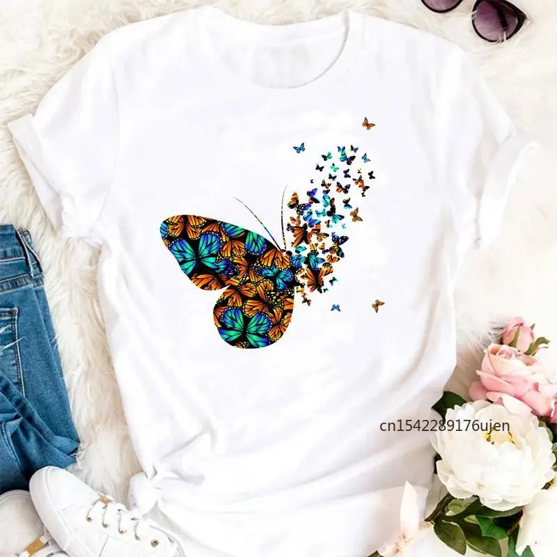 

Women Female Summer Butterfly Beach Holiday 90s Trend Cartoon Tshirts Fashion Clothes Graphic T Top Lady Print Tee T-Shirts