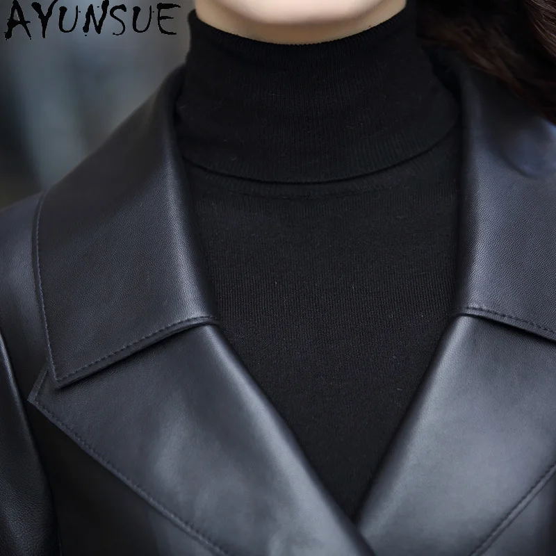 AYUNAUE Genuine Leather Jacket Women Long Sheepskin Coat Autumn Winter Windbreaker Women's Leather Jackets 2020 BL2020T746 4134