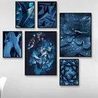 Синие растения суккуленты банановый лист настенные цветок холст живопись плакаты на скандинавскую тему и принты настенные картины для декора гостиной