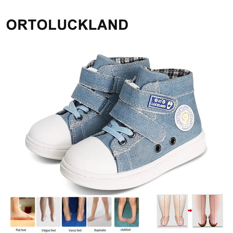 Ortoluckland детская повседневная обувь; Обувь из джинсовой ткани на лето и весну ортопедическая обувь для детей, носки для мальчиков и девочек шк... фото