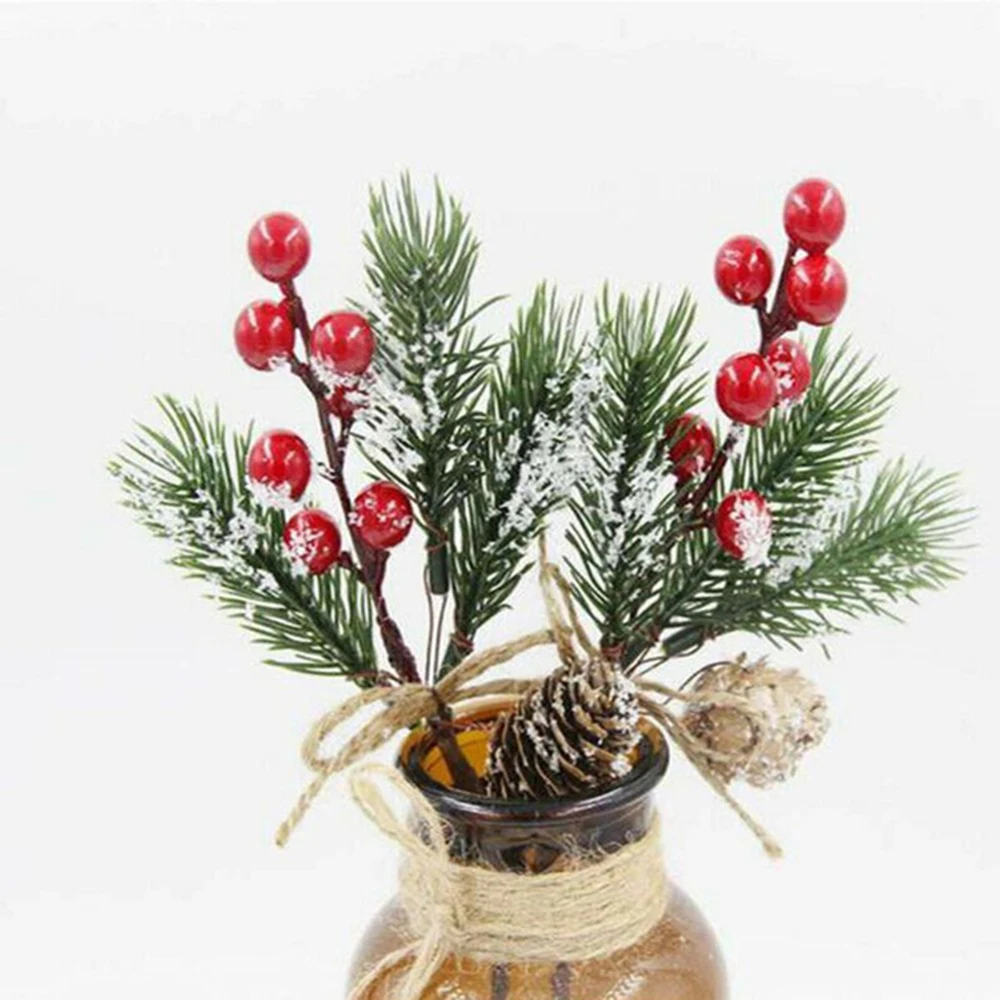 

12pc/set Christmas Artificial Pine Branch Berry Holly Flower Bouquet Pick Xmas Decor Ornament Hot for Festive & Party Supplies