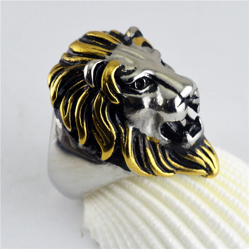 

Punk Style Gold Color Lion Head Finger Rings for Women Ladies 2021 New Jewelry Fashion 316l Stainless Steel Wedding Band Anillos