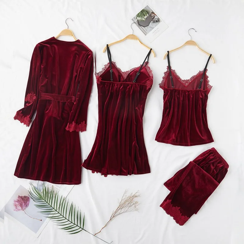 Long Sleeve Soft Pijamas Female Nightwear Negligee Sexy Women Pajamas Suit Sleepwear Velour V-neck Casual Sleep Set Home Clothes