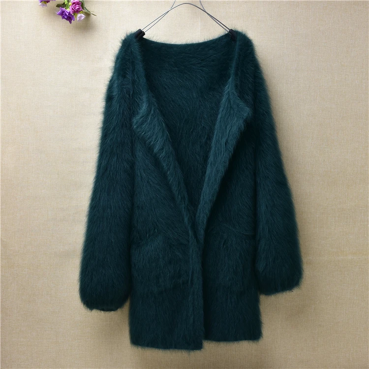 Женская модная зеленая шерстяная кашемировая вязаная кофта из меха норки с