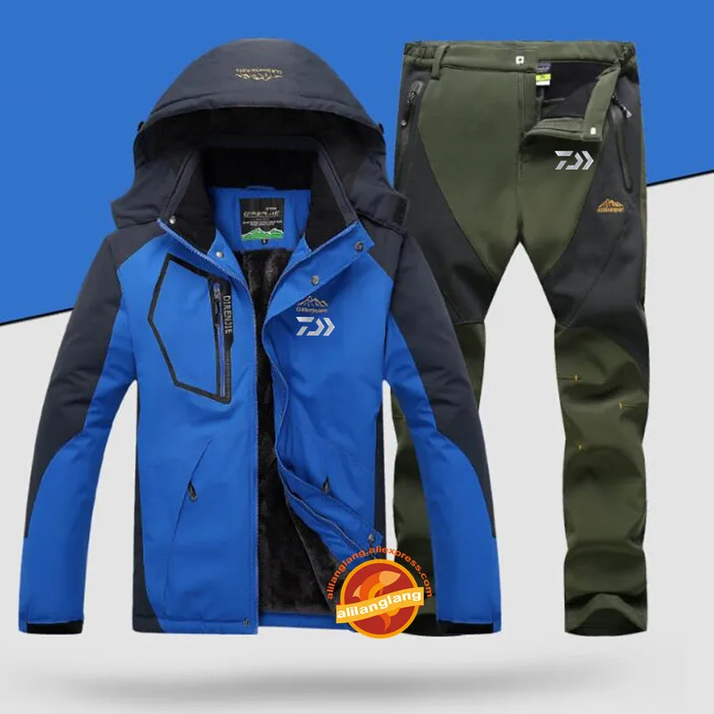 

New Daiwa Plus velvet Fishing Suits Outdoor Breathable Full Sleeve Fishing Hoodie Elastic Pants Sports Set Men Fishing Clothes