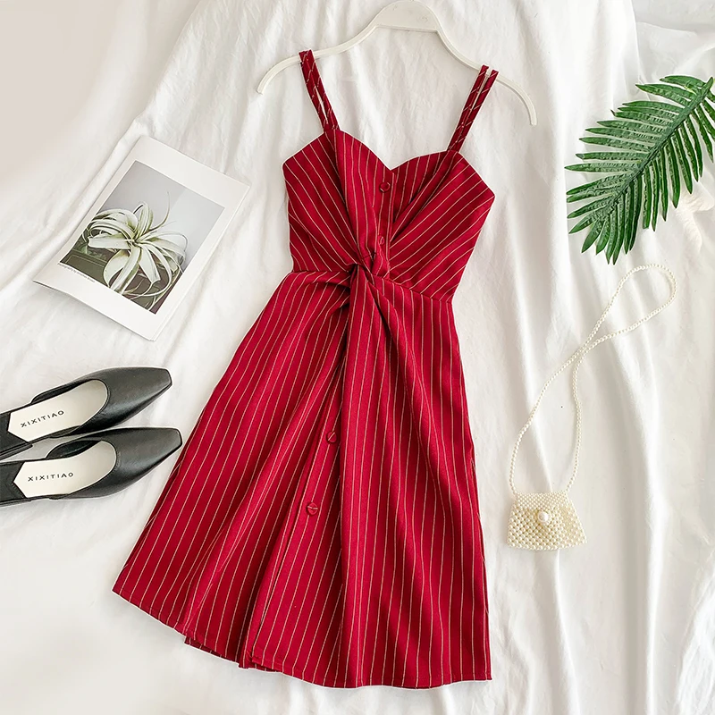 

2019 New summer Fashion Women Striped Mini Dress V-neck Sleeveless Elegant Vintage High waist Dress yy471