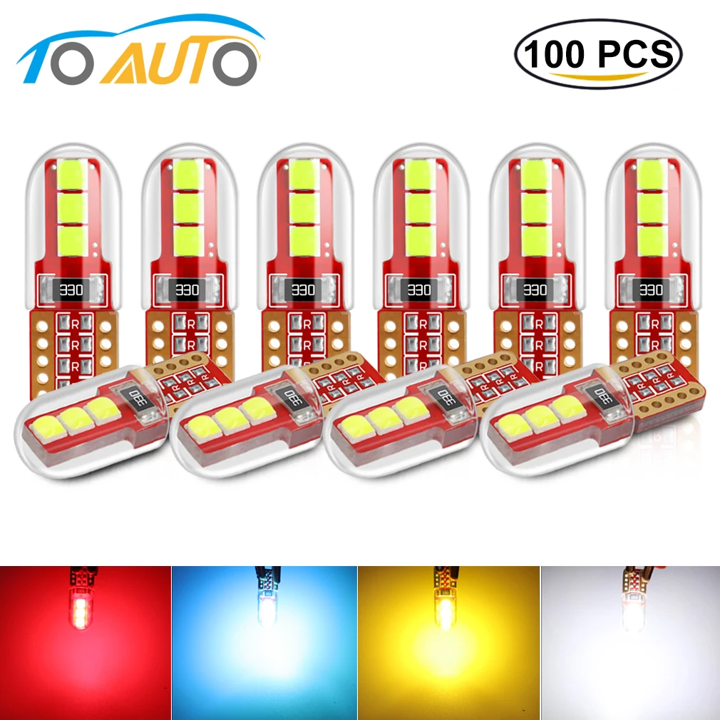 

100 шт., Автомобильные светодиодные лампы W5W T10 12 в 6000K 194 168