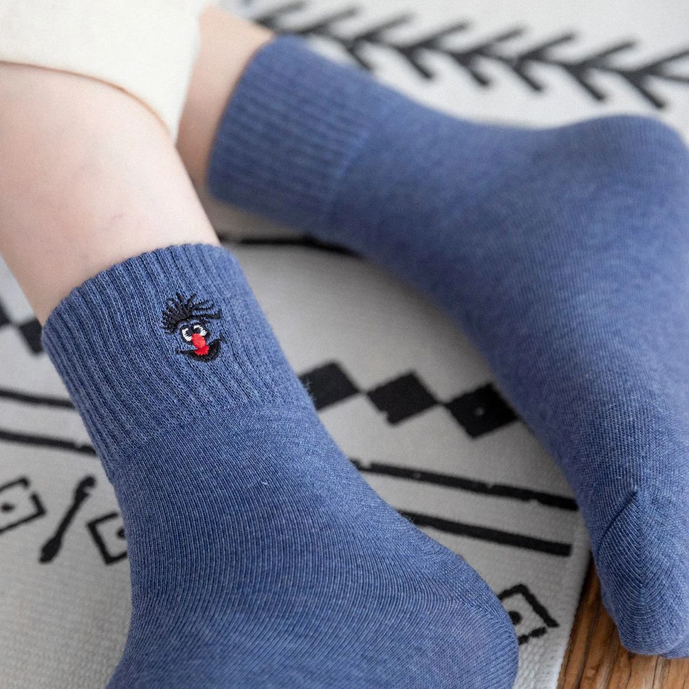 

10 Pairs Random Color Women Kawaii Expression Embroidered Socks Middle Tube Funny Socks Women Cotton Summer Middle Tube Socks