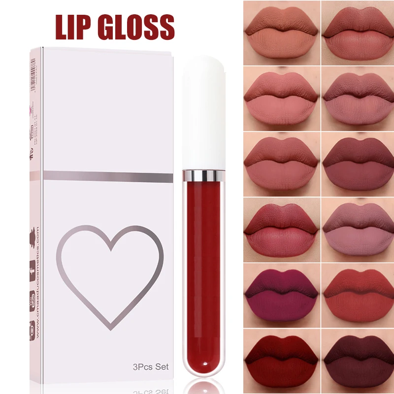 Matte Lipstick Set 3 Colors Long-Lasting Waterproof Velvet Lip Lipgloss Kit Cosmetics Gift for Girls Women THRK889 |