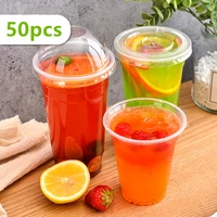 50pcs 95 caliber disposable tea cup transparent juice plastic cups with lid party favor cute beverage cup