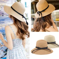 trendy womens summer beach sunhat bowknot breathable straw hat floppy outdoor casual temperament sunscreen hats