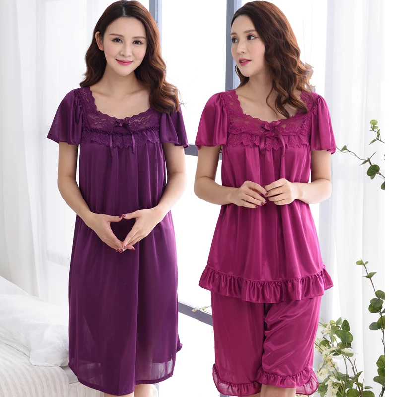 

2021 Sleepwear Pijama Feminino All Season Increase Ice Silk Nightgown Loose Pregnant Women Leisure Wear Pajamas Have 5xl