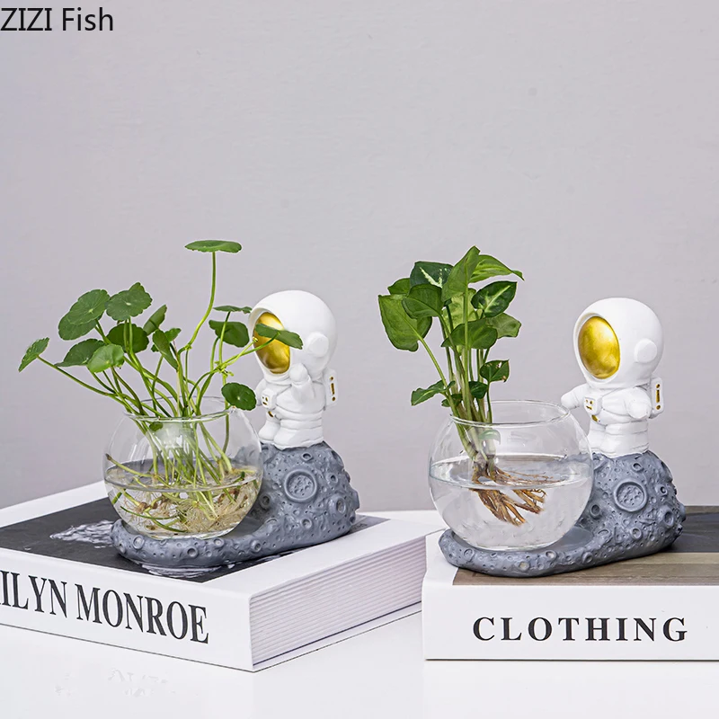 Креативная стеклянная ваза в виде астронавта настольные прозрачные вазы для