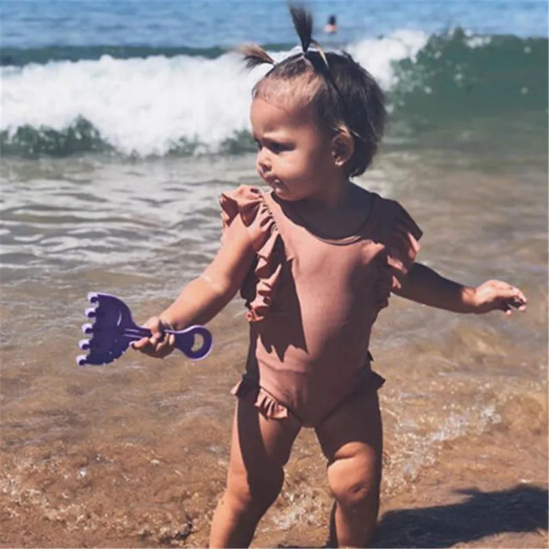 Однотонный купальник для маленьких девочек купальный костюм принцессы пляжная