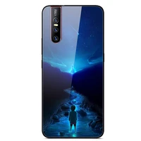 for vivo v15 pro phone case tempered glass case back cover with black silicone bumper star sky pattern
