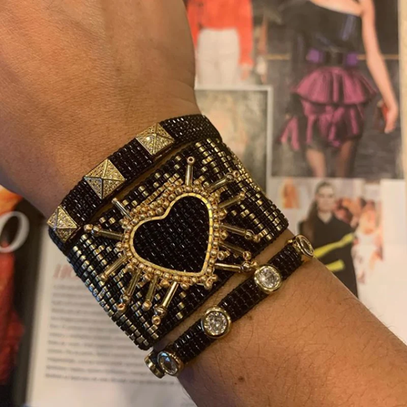 

Rttooas Handmade Heart Bracelets Pulseras Mujer Moda for Women Fashion Rivet Charm Bracelets Miyuki Beaded Jewelry NEW 2022