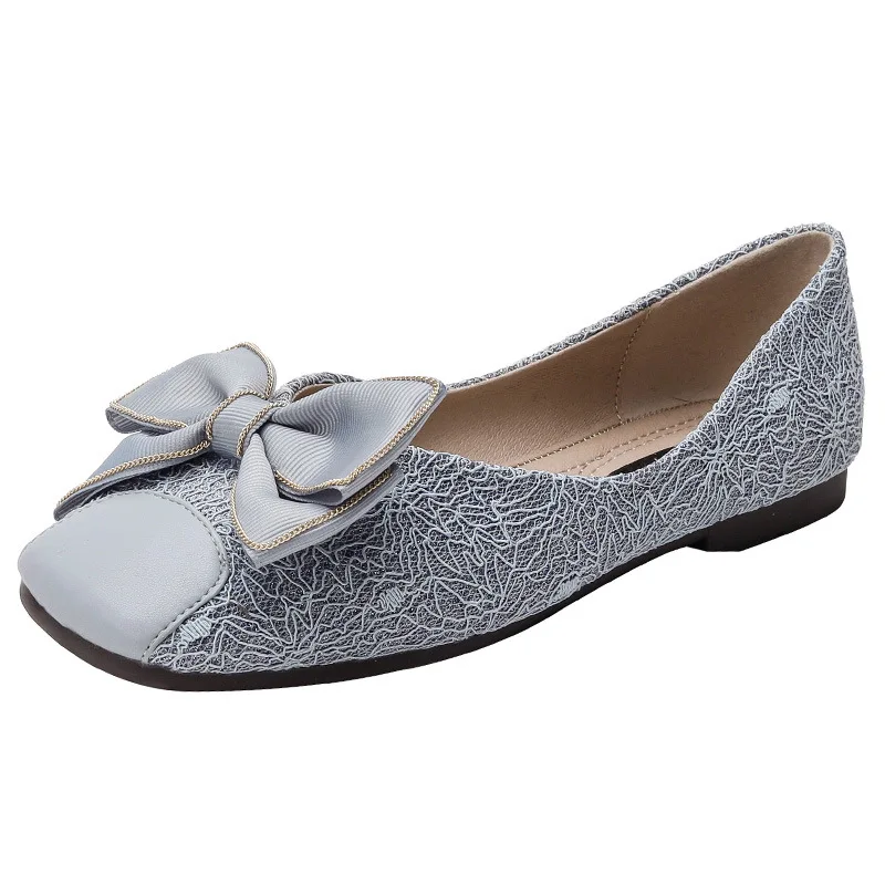 

Casual Women Flats Shoes Woman Shallow Single Shoes Slip On Loafers Ballerina Shoe Square Toe Large Size Flat Bow Zapatos Mujer