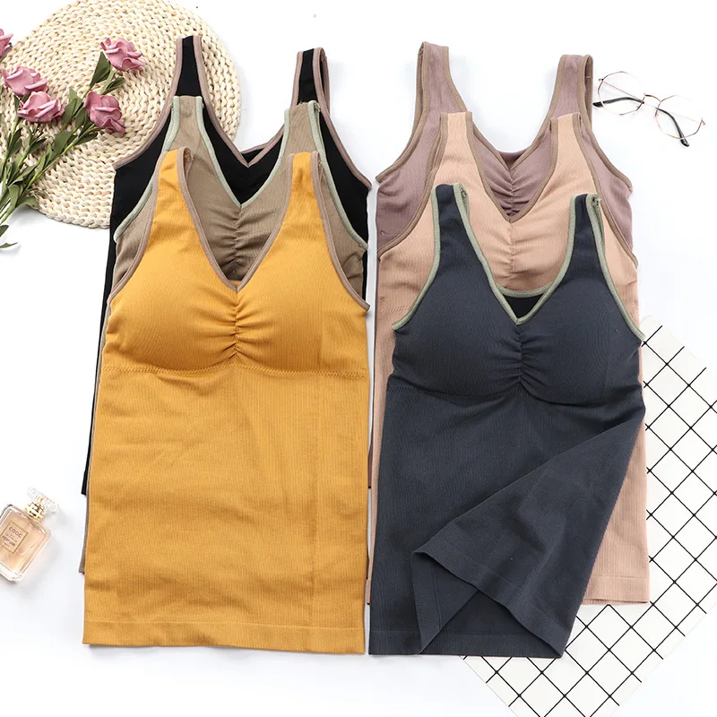 

Sexy Women Solid Camisole Underwear Lingerie Seamless Crop Tube Tops Brassiere Sexy Gathered Padded Camis Mujer