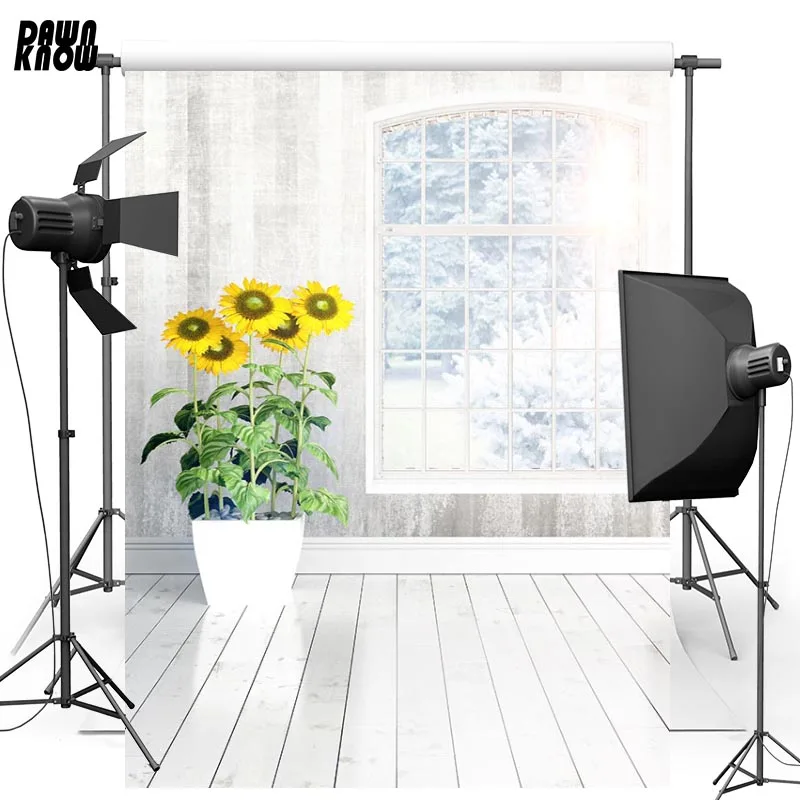 DAWNKNOW Крытый подсолнечника фон для свадебной съемки с изображением фото белый