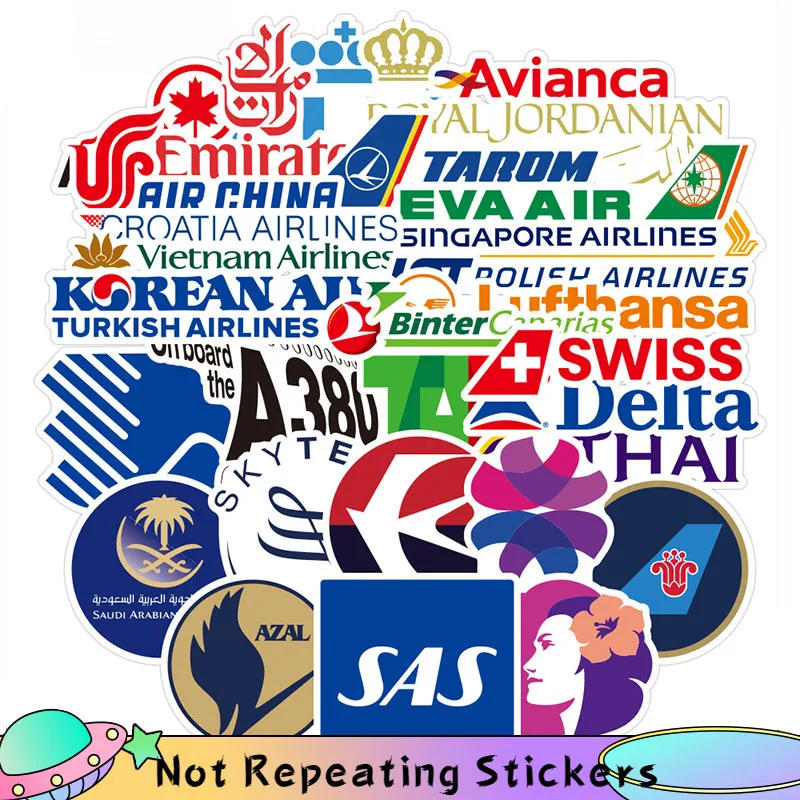 10/52pcs/lot Airline Logo Stickers For Laptop Phone Refrigerator Motorcycle Suitcase Skateboard Guitar Tablet Children
