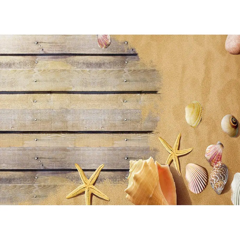 

Photographic Background Wooden Plank Sand Starfish Shell Vinyl Backdrop Photo Studio for Baby Shower Children Pets Toy Photocall