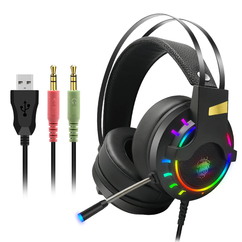 Проводные Игровые наушники K3 с RGB подсветкой 3 5 мм USB 7 1 микрофоном проводные для