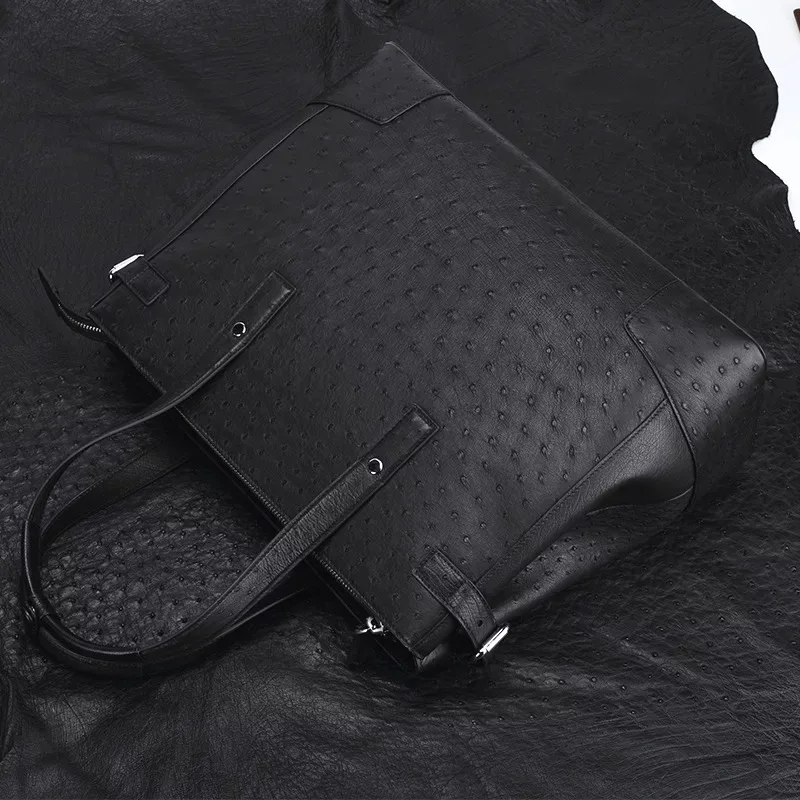 Деловой стиль настоящая кожа страуса мужская сумка с верхней ручкой натуральная